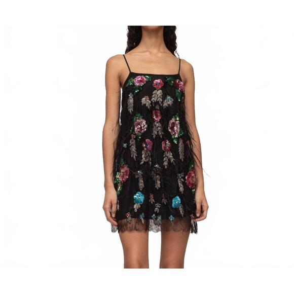 NEW SEA bethany slip mini dress in black multi